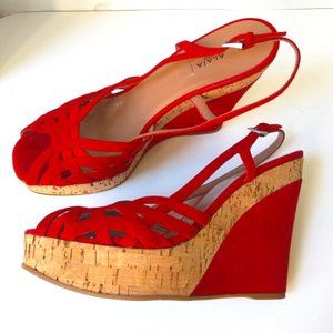 ALAIA Shoes Red Suede High Wedge from Paris Size 38